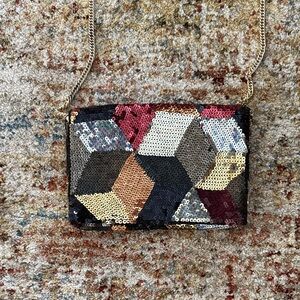 Zara Multicolor Sequin Geometric Pattern Shoulder or Clutch Bag
